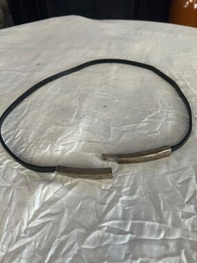 Salvatore Ferragamo Black Elastic Belt with Silver-Tone Metal Tips S